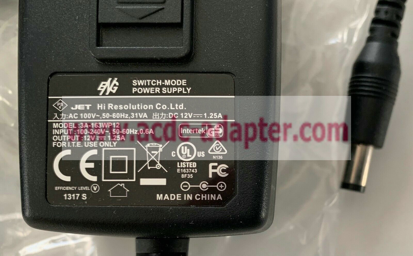 Brand new ENG JET 3A-163WP12 Switch-Mode Power Supply 12V DC 1.25A ac adpater - Click Image to Close
